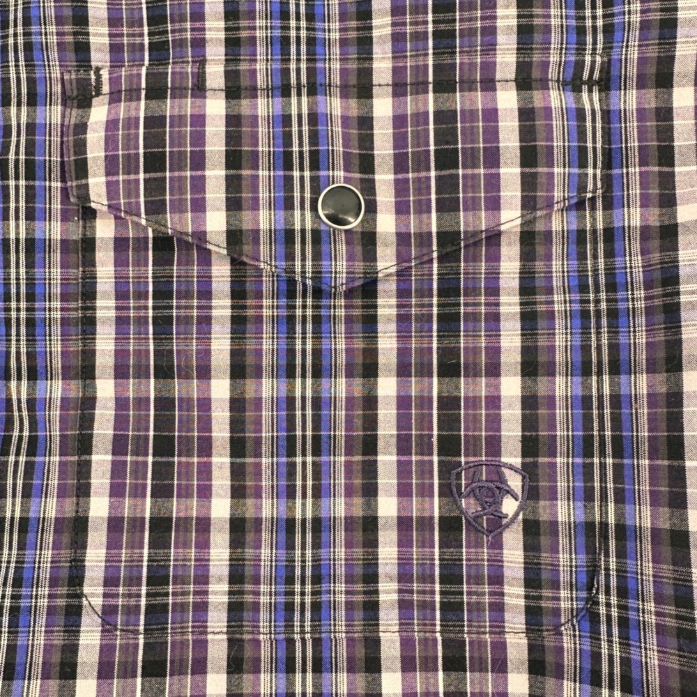 Ariat Pro Series Mens Small Purple Plaid Long Sleeve Snap Front Western Shirt - Picture 5 of 11